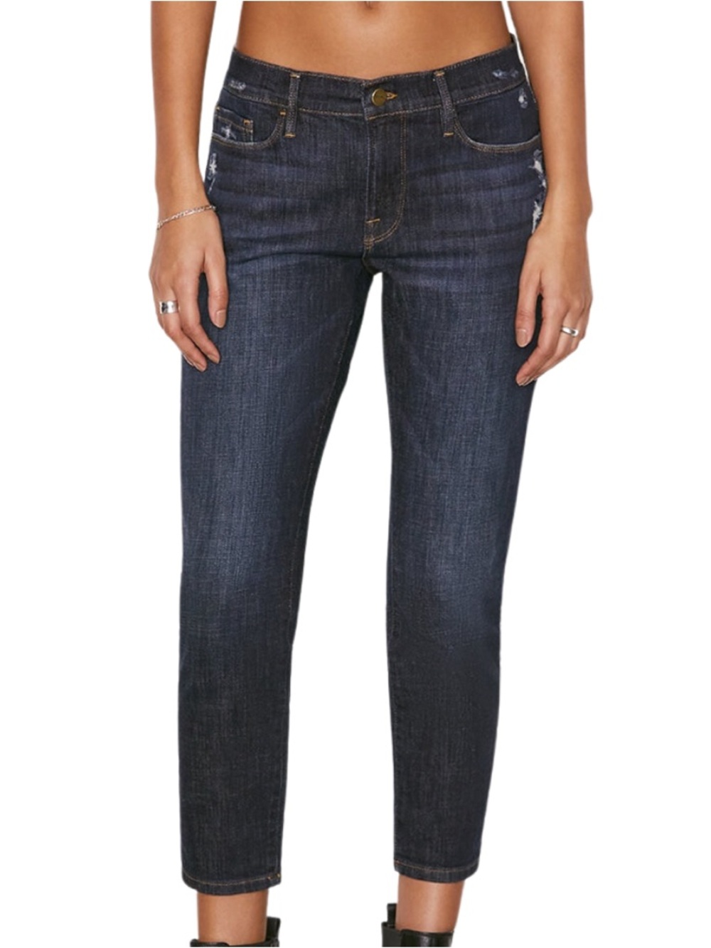 Frame Le Garçon Crop Jeans in Covant  Boyfriend  Dark Wash Distressed Stretch